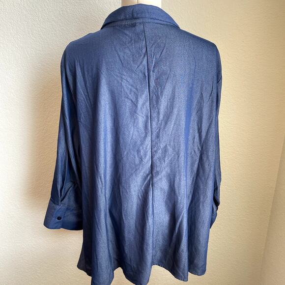 Unique Spectrum Blue Chambray faux button down Blouse Plus size womens 3XL top - Picture 3 of 5